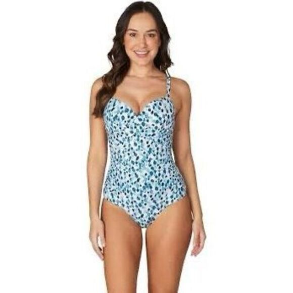 Nip Tuck Swim Size 8 Shapewear One Piece Swimsuit Blue Watercolor Dot Print - Picture 1 of 13